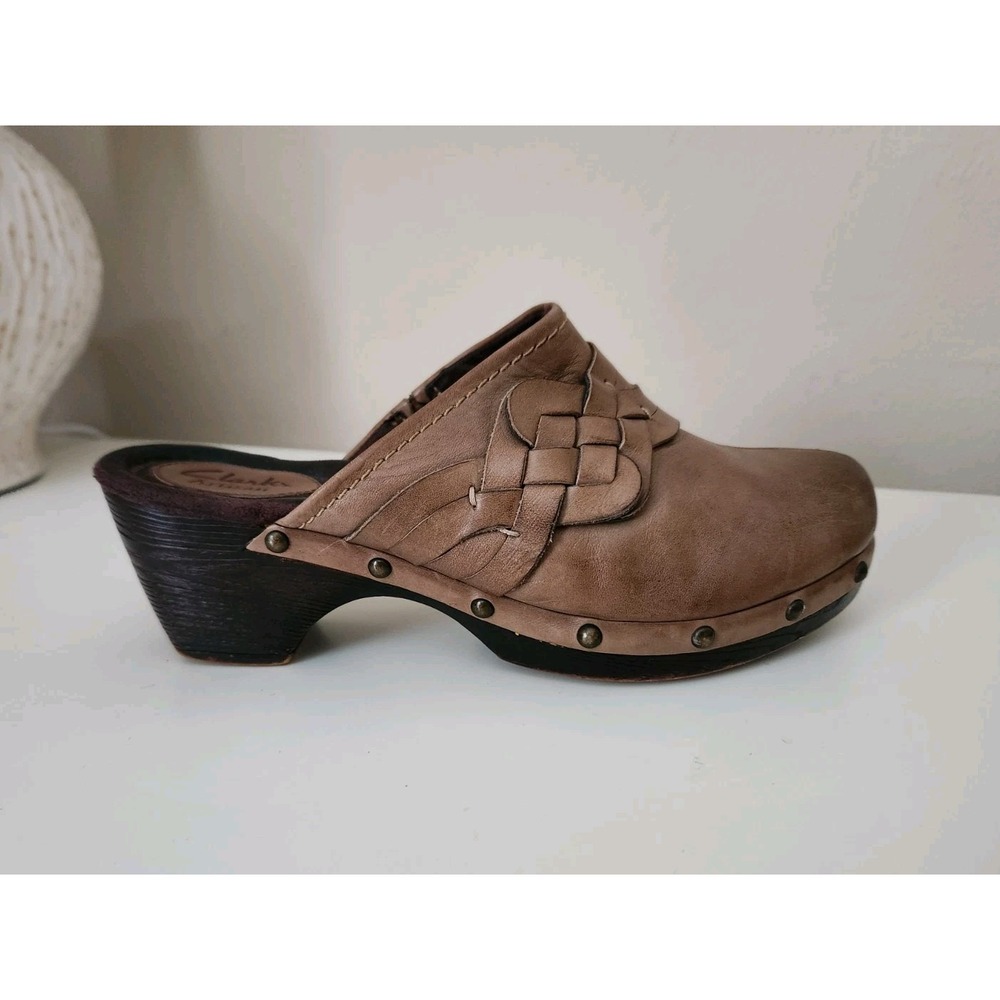 Clarks Women's Mule Clogs Leather Comfort Slip-on Natural‎ Size 6.5 M